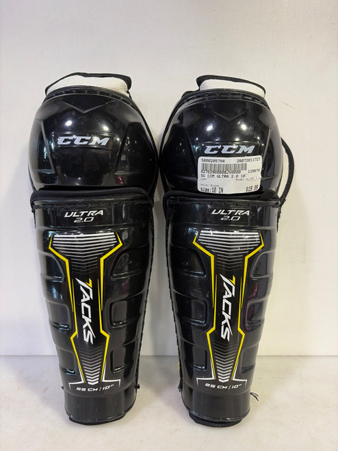 Vist Large View of Product Image Which is Used CCM ULTRA 2.0 Youth Shin Guards Black 10"