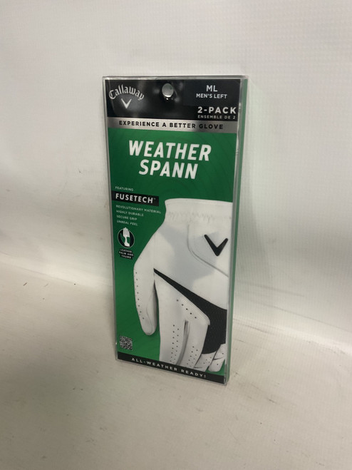 Vist Large View of Product Image Which is Used Callaway WEATHER SPANN 2PK Mens Golf Glove White M/L