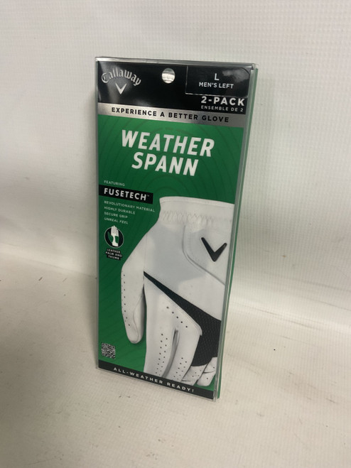 Vist Large View of Product Image Which is Used Callaway WEATHER SPANN 2PK Mens Golf Glove White LG