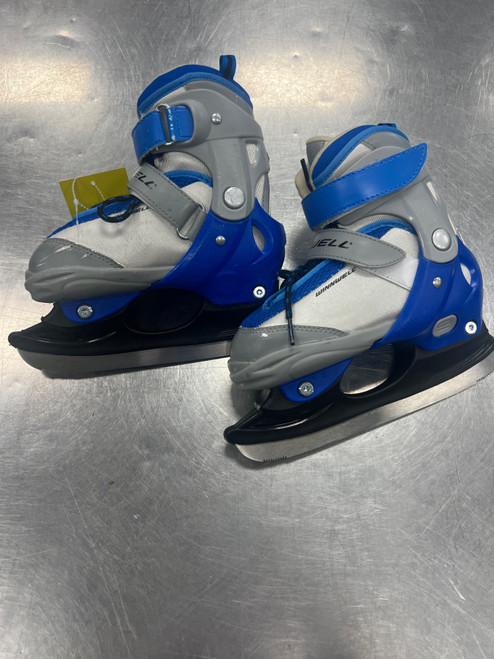 Vist Large View of Product Image Which is Used WinnWell ADJUSTABLE 12-2 Boys Softboot Skate Grey And Royal Blue Adjustable