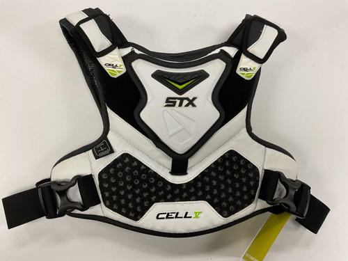 Vist Large View of Product Image Which is Used STX CELL V Lacrosse Shoulder Pads Black And White SM