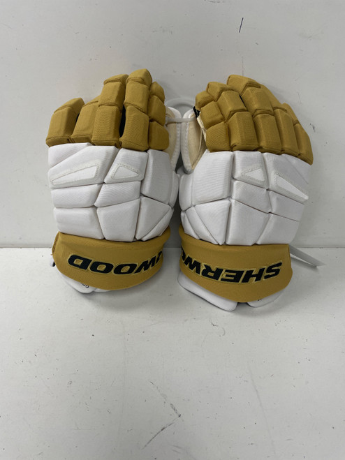 Vist Large View of Product Image Which is Used Sher-wood REKKER GOLDEN KNIGHTS Senior Gloves White 15"