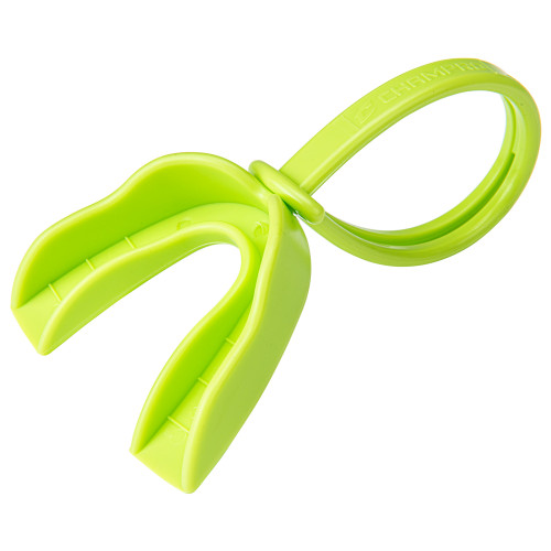 Vist Large View of Product Image Which is NEW CHAMPRO ADULT BOIL-AND-BITE STRAPPED MOUTHGUARD (NEON GREEN)