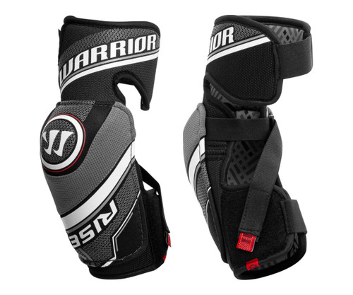 Vist Large View of Product Image Which is Warrior Rise Junior Hockey Elbow Pads Size Large - pair, front and back view