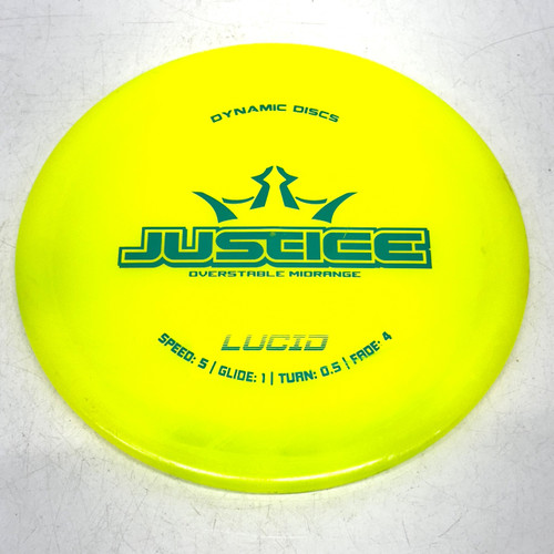 Vist Large View of Product Image Which is Used Dynamic Discs LUCID JUSTICE Disc Golf Mid Range Yellow 174g