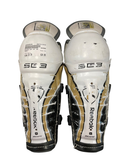 Vist Large View of Product Image Which is Used Reebok SC3 Junior Shin Guards White 10"