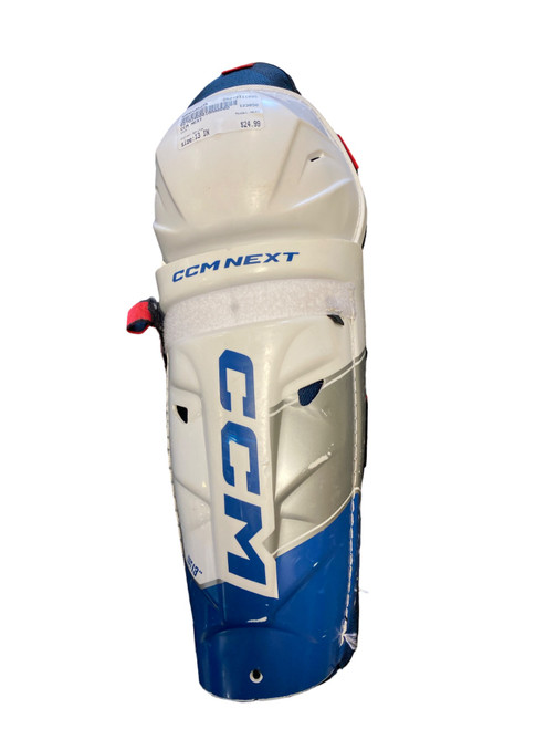 Vist Large View of Product Image Which is Used CCM NEXT Junior Shin Guards White 13"