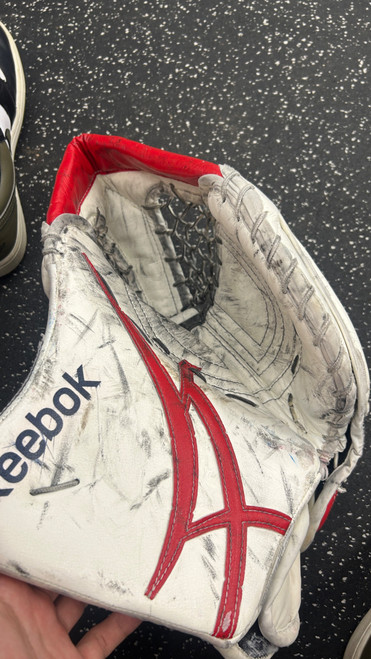 Vist Large View of Product Image Which is Used Reebok REVOKE PZ Senior Goalie Catcher Cardinal And White