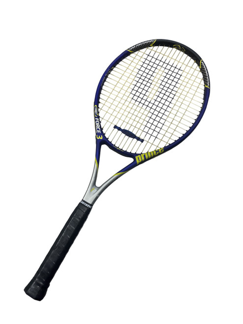 Vist Large View of Product Image Which is Used Prince FORCE 3 Adult Tennis Racquet Navy Blue 4 3/8"