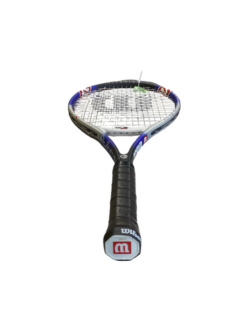 Vist Large View of Product Image Which is Used Wilson GRAND SLAM Adult Tennis Racquet Royal Blue 4 1/2"