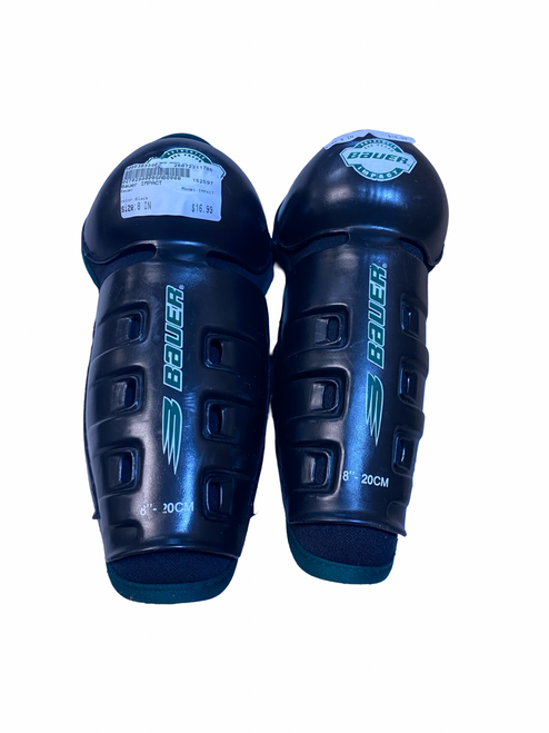 Vist Large View of Product Image Which is Used Bauer IMPACT Junior Shin Guards Black 8"