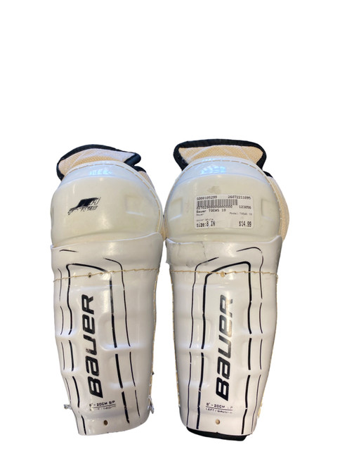 Vist Large View of Product Image Which is Used Bauer TOEWS 19 Youth Shin Guards White 8"