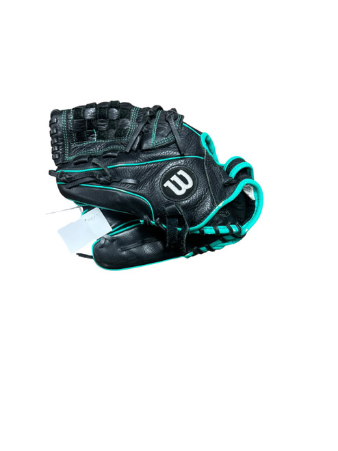 Vist Large View of Product Image Which is Used Wilson A500 LH Throw Fastpitch Gloves Black 12"