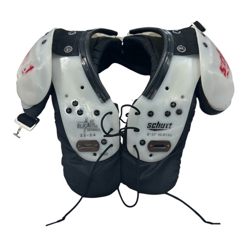 Vist Large View of Product Image Which is Used Schutt JR BLOCKER FB Shoulder Pads White XXXS