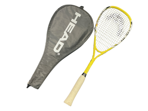 Vist Large View of Product Image Which is Used RAVE PCT Adult Squash Racquet Black And Yellow 4"