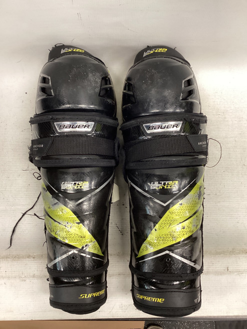 Vist Large View of Product Image Which is Used Bauer SUPREME ULTRA SONIC Intermediate Shin Guards Black 13"