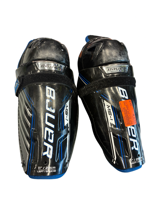Vist Large View of Product Image Which is Used Bauer MS-1 SHIN GUARDS 11IN Intermediate Shin Guards Black 11"