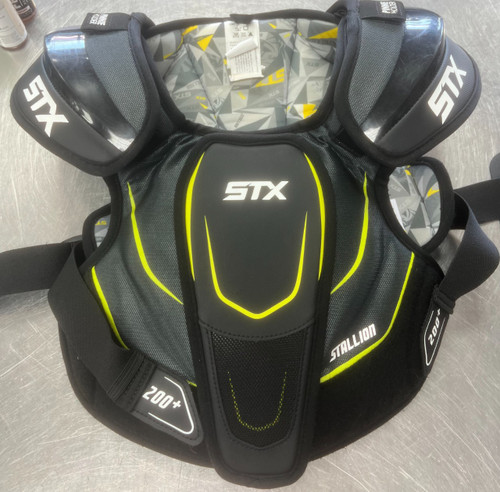 Vist Large View of Product Image Which is Used STX 200+ NOCSAE Lacrosse Shoulder Pads Black LG