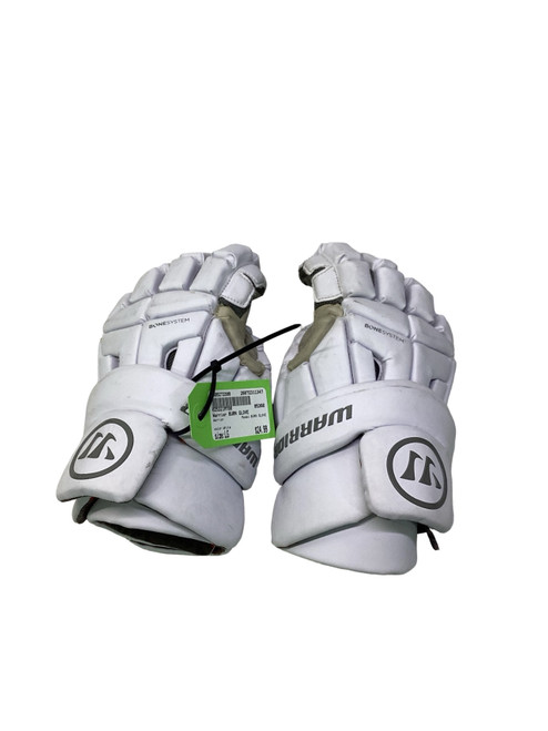 Vist Large View of Product Image Which is Used Warrior BURN GLOVE Lacrosse Gloves Mens White LG