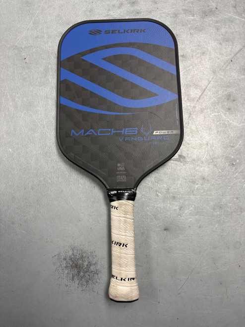 Vist Large View of Product Image Which is Used Selkirk MACH6 Pickleball Racquet Black And Royal Blue