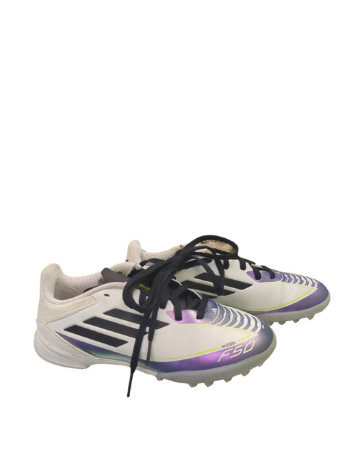 Vist Large View of Product Image Which is Used Adidas F5O Soccer Indoor Shoes White Junior 01.5