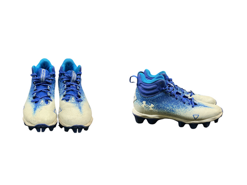 Vist Large View of Product Image Which is Used Under Armour UNDER ARMOUR LOCKED DOWN FB Jr FB Cleats White And Royal Blue Junior 05