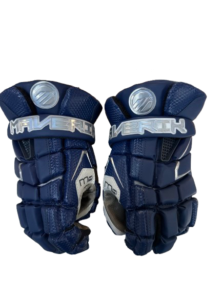 Vist Large View of Product Image Which is Used Maverik M4 Lacrosse Gloves Mens Navy Blue 12"