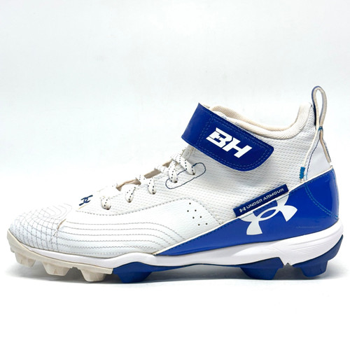 Vist Large View of Product Image Which is Used Under Armour HARPER 7 MID RM BB/SB Cleats White And Royal Blue Youth 10.5