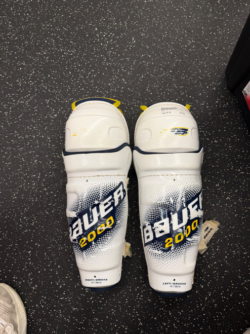 Vist Large View of Product Image Which is Used Bauer SG 2000 Senior Shin Guards White 14"