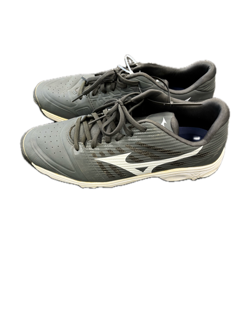 Vist Large View of Product Image Which is Used Mizuno ABMBITION ALL-SURFACE TURF SHOE BB/SB Cleats Grey And White Senior 11