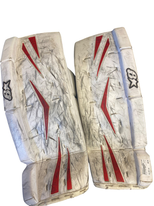 Vist Large View of Product Image Which is Used Brians NET ZERO Goalie Leg Pads Junior White 29 1/2"