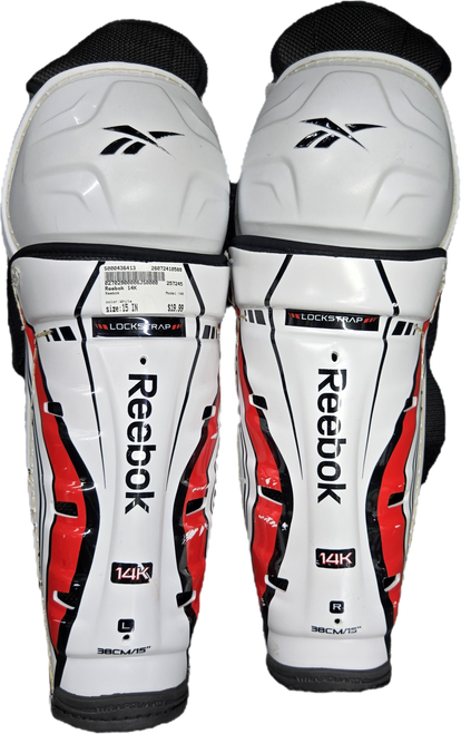 Vist Large View of Product Image Which is Used Reebok 14K Senior Shin Guards White 15"