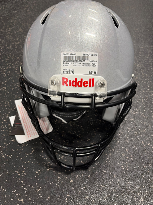 Vist Large View of Product Image Which is Used Riddell VICTOR HELMET YOUTH FB Helmet Silver L/XL