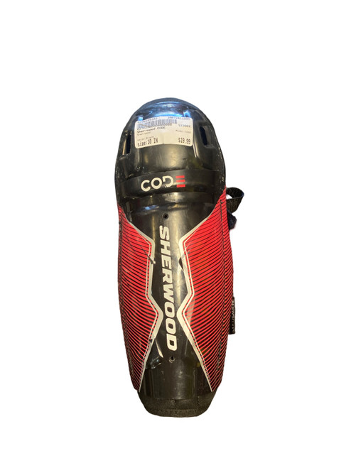 Vist Large View of Product Image Which is Used Sher-wood CODE Youth Shin Guards Black 10"