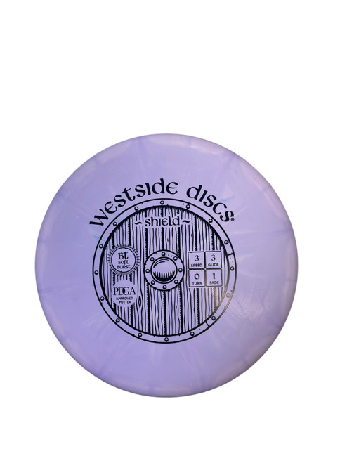 Vist Large View of Product Image Which is Used Westside BT SOFT BURST SHIELD Disc Golf Putter Purple 176g