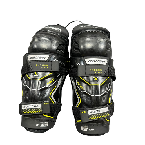Vist Large View of Product Image Which is Used Bauer SUPREME Youth Shin Guards Yellow 8"