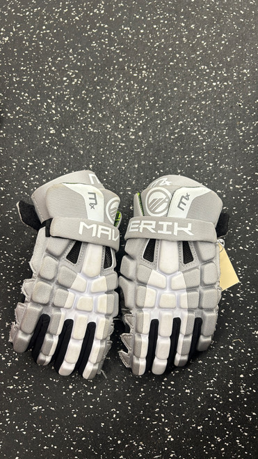 Vist Large View of Product Image Which is Used Maverik MX Lacrosse Gloves Mens Grey 12"