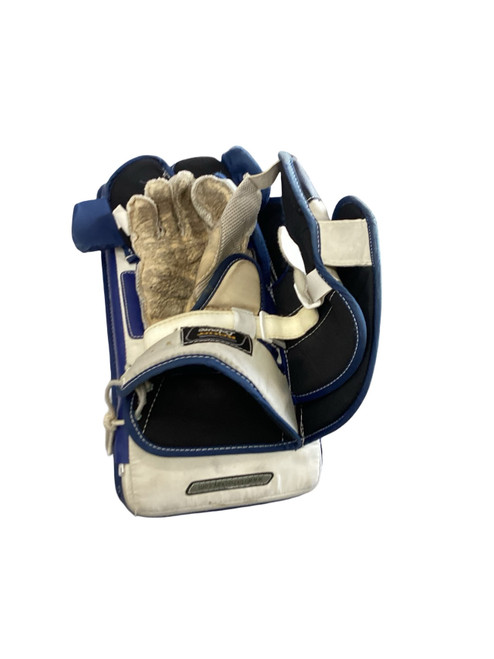 Vist Large View of Product Image Which is Used Reebok 5K SR Senior Goalie Blocker Navy And White