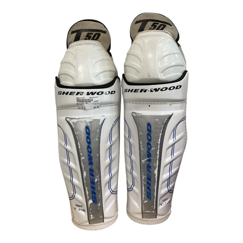 Vist Large View of Product Image Which is Used Sher-wood T50 Senior Shin Guards White 16"