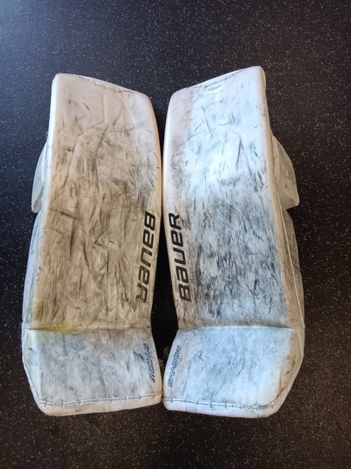 Vist Large View of Product Image Which is Used Bauer SHADOW 35+ Goalie Leg Pads Senior White 35"