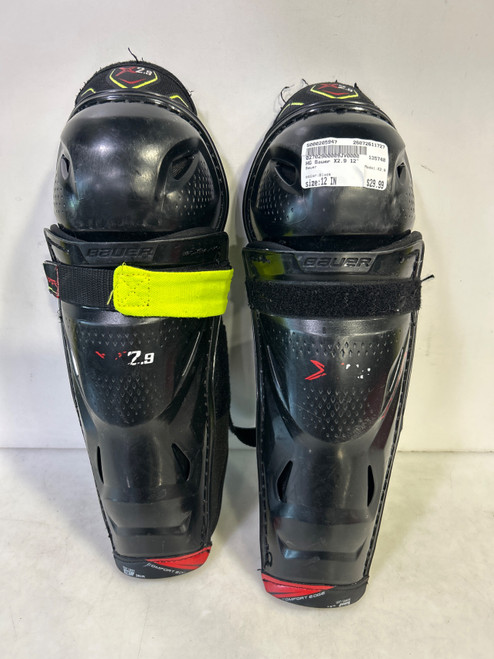 Vist Large View of Product Image Which is Used Bauer X2.9 Junior Shin Guards Black 12"