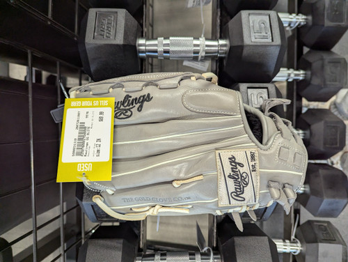 Vist Large View of Product Image Which is Used Rawlings GG ELITE RH Throw Fastpitch Gloves Grey 12"