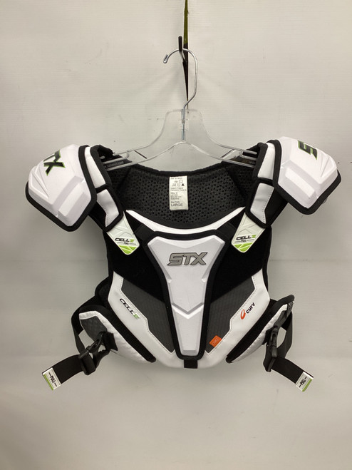 Vist Large View of Product Image Which is Used STX CELL VI SHOULDER PAD Lacrosse Shoulder Pads White LG