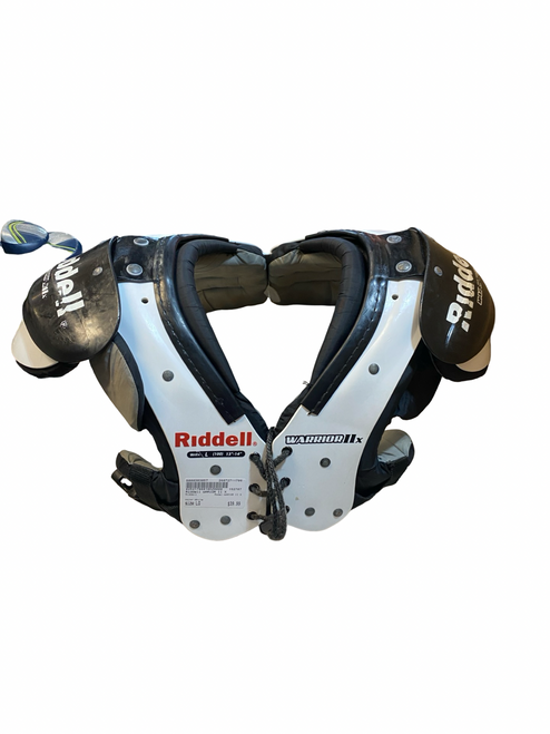 Vist Large View of Product Image Which is Used Riddell WARIOR II X FB Shoulder Pads White LG