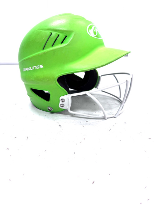 Vist Large View of Product Image Which is Used Rawlings 6 1/2- 7 1/2 Batting Helmet w/Mask Neon Green One Size