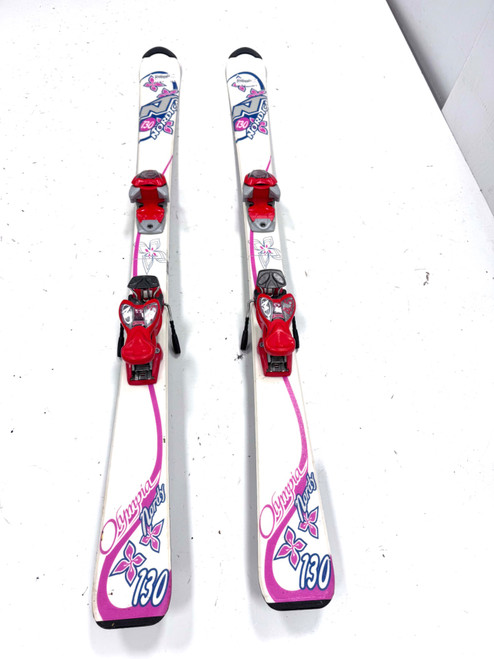 Vist Large View of Product Image Which is Used Nordica OLYMPIA Girls DH Ski/Binding White 130 cm