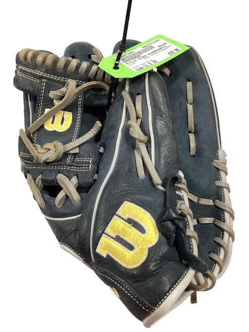 Vist Large View of Product Image Which is Used Wilson A1000 AIORB24DP15 BB/SB Glove RH Throw Navy Blue 11 1/2"
