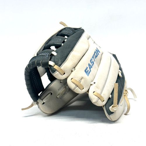 Vist Large View of Product Image Which is Used Easton GHOST FLEX RH Throw Fastpitch Gloves White 12"
