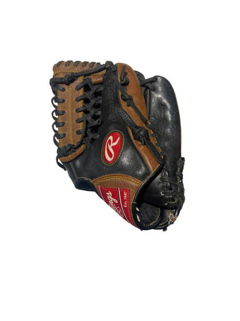 Vist Large View of Product Image Which is Used Rawlings PREMIUM SERIES BB/SB Glove RH Throw Brown And Black 12"