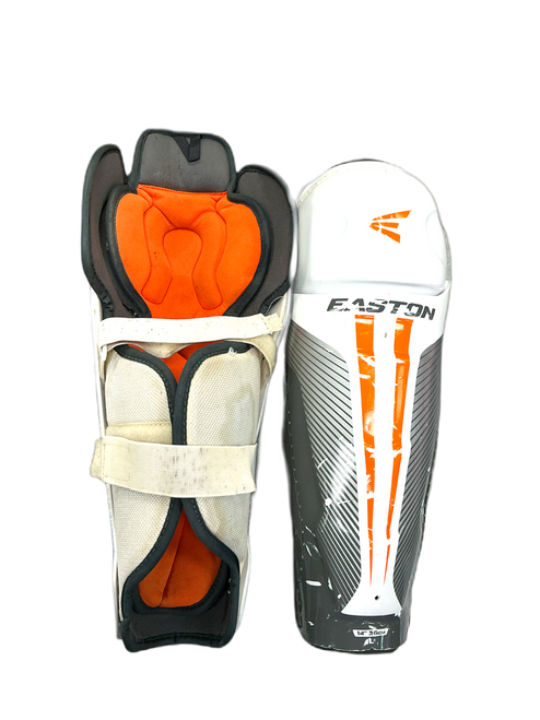 Vist Large View of Product Image Which is Used Easton M3 Senior Shin Guards White 14"